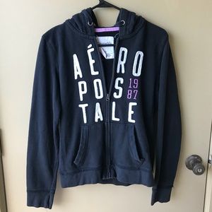 Aeropostale Black Purple White Hoodie Sweatshirt L
